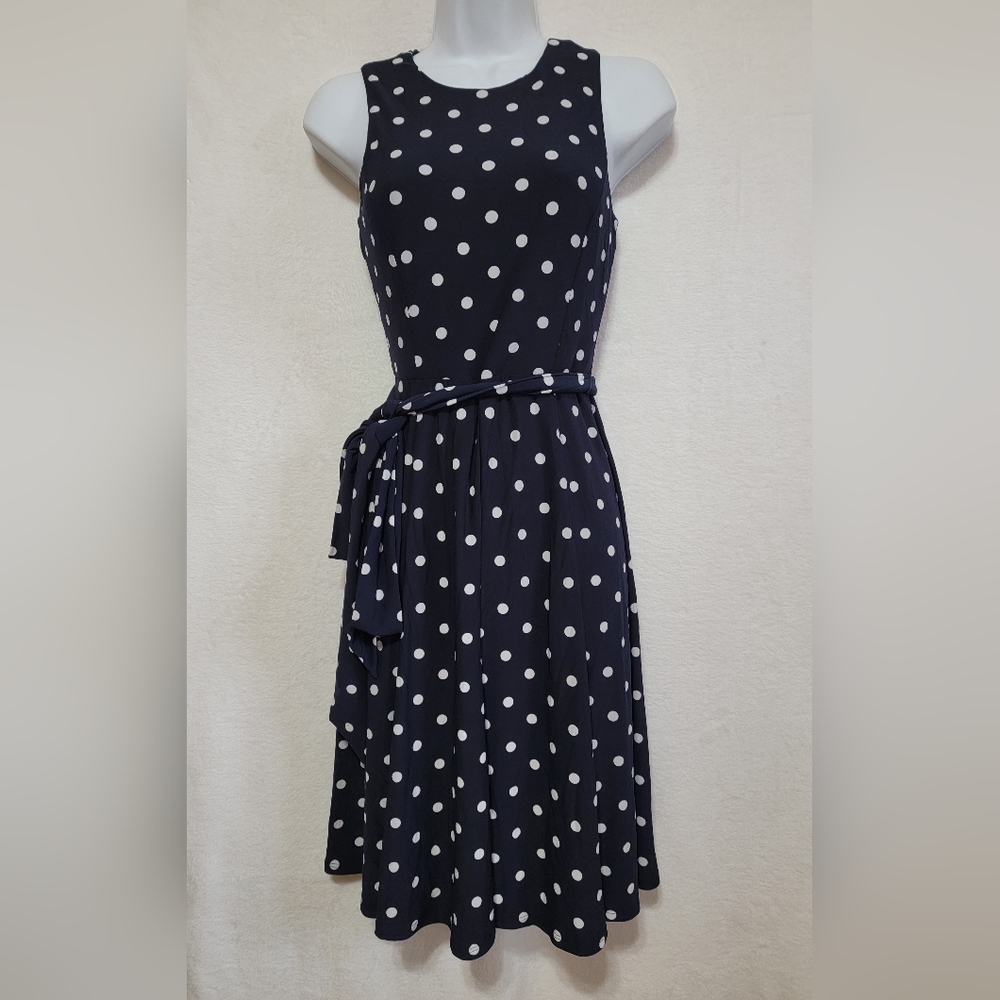 Women's Lauren Ralph Lauren Polka Dot Dress, Blue/White, Size 2P, Pre-Owned